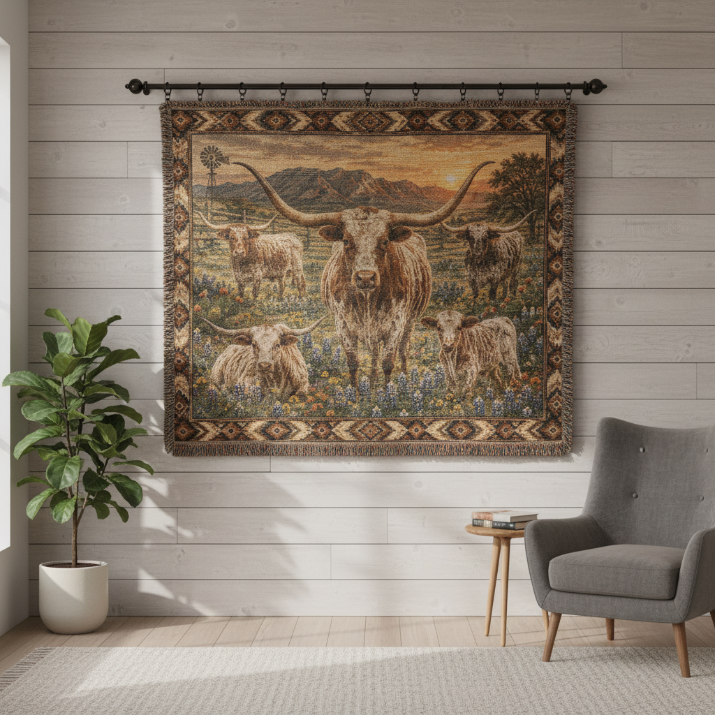 Texas Longhorn Woven Blanket | Western Ranch Throw